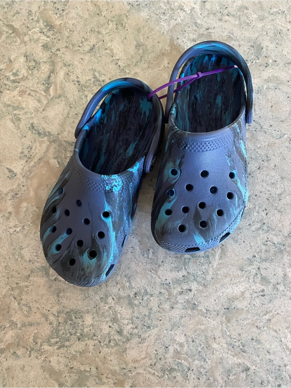 Crocs Kids Classic Clog - Navy with Turquoise Marbled Accents size 12